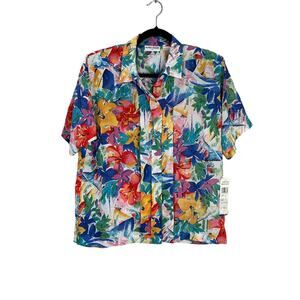 VTG 80s Alfred Dunner NWT Women’s Watercolor Vibrant Floral Button Down size 16